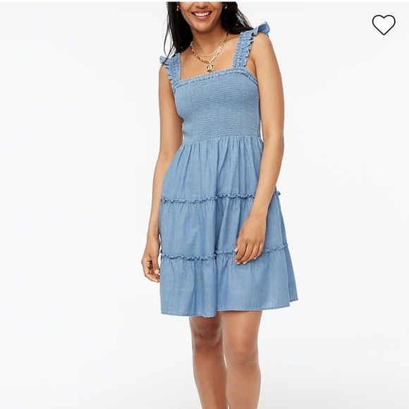 J. Crew Dresses & Skirts - NWT J Crew Dress Chambray Smocked Mini Tiered Ruffle Strap Denim Blue Size XL